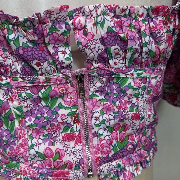 (A3) By Love & Lemons Puff Sleeve Crop Top Floral Print Underwire Top, Size XS - Picture 7 of 16